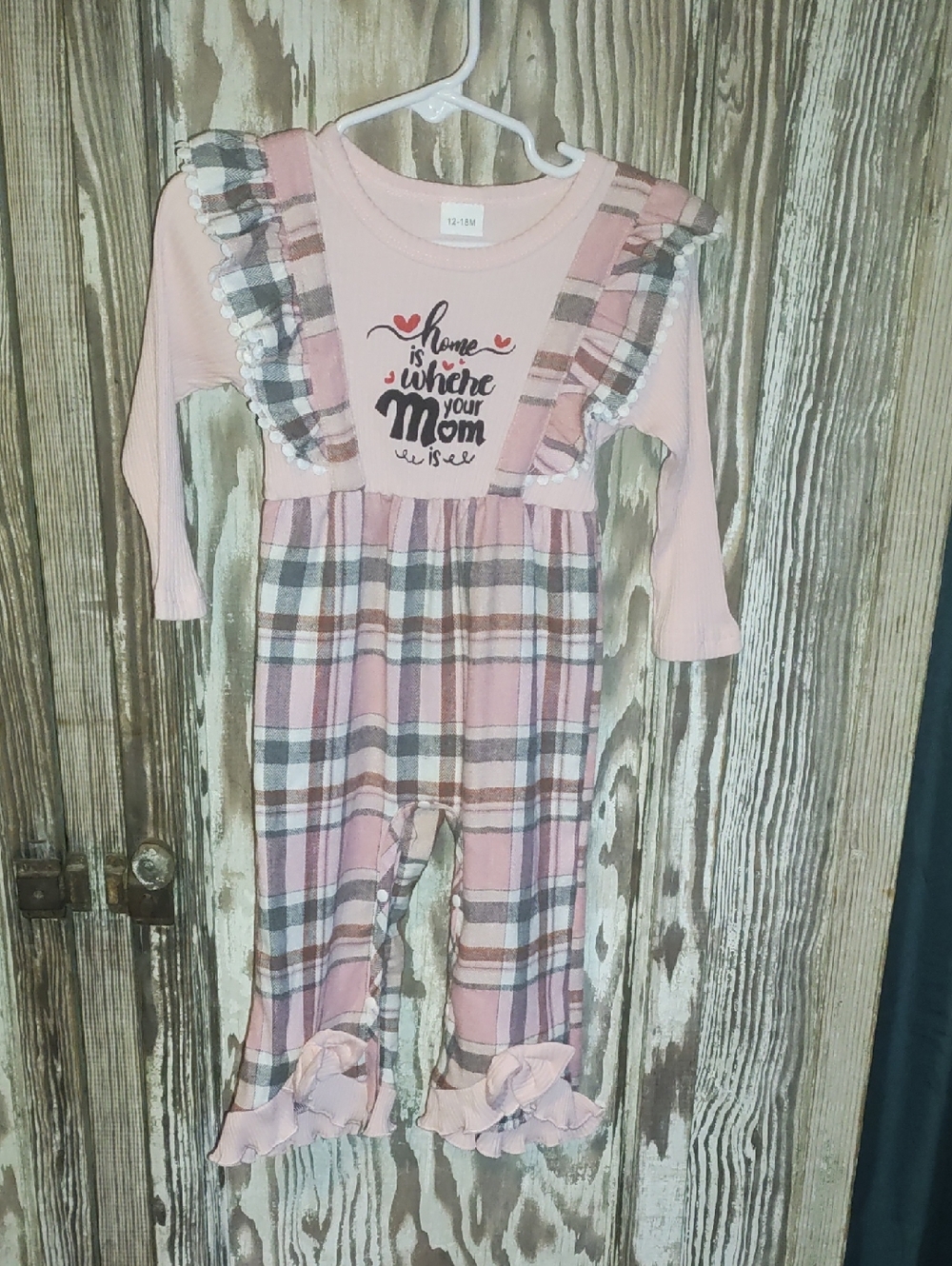Pink Plaid Ruffle Baby Girl Romper - 'Home is Where Your Mom Is'